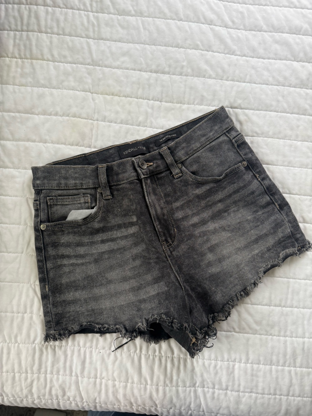 Kendall & Kylie Washed Black Frayed Denim Cutoff Shorts